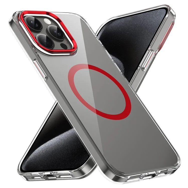For iPhone 15 Pro Max Case Compatible with MagSafe Transparent PC Hard Back Phone Cover - Red