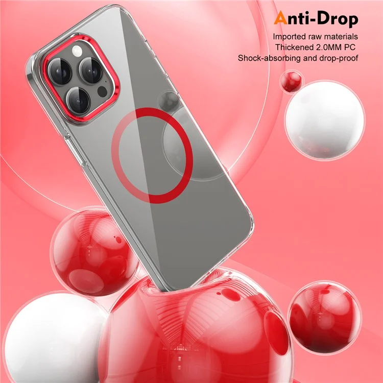 For iPhone 15 Pro Max Case Compatible with MagSafe Transparent PC Hard Back Phone Cover - Red