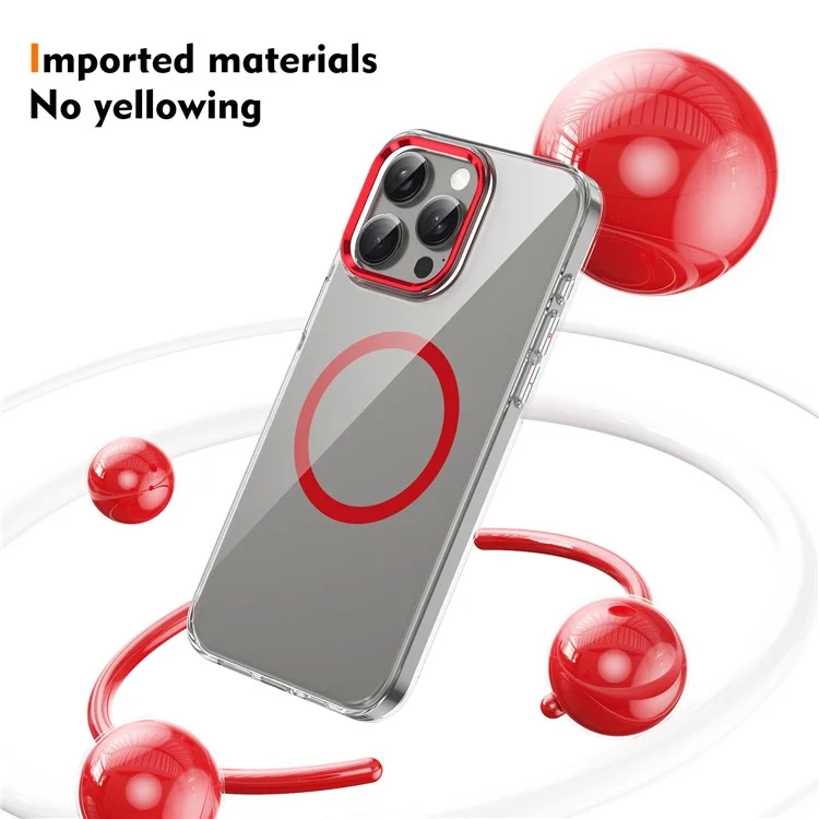For iPhone 15 Pro Max Case Compatible with MagSafe Transparent PC Hard Back Phone Cover - Red