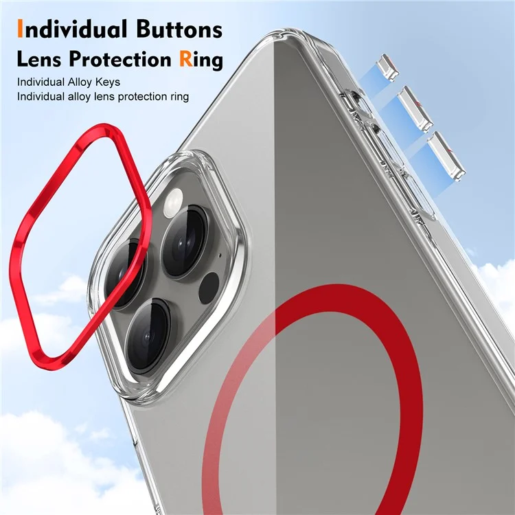 For iPhone 15 Pro Max Case Compatible with MagSafe Transparent PC Hard Back Phone Cover - Red