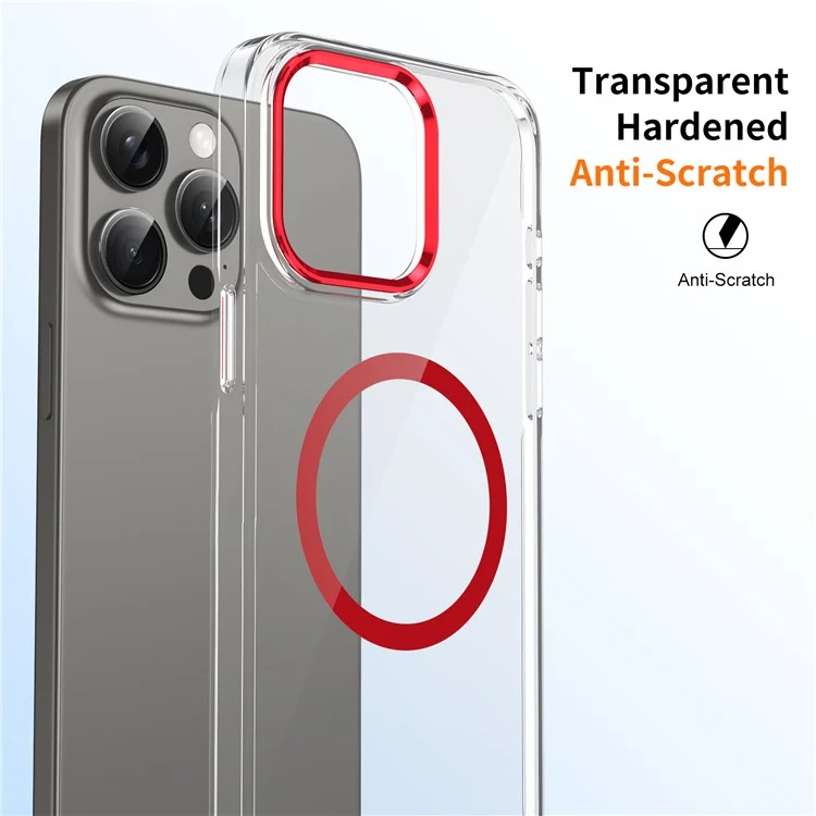 For iPhone 15 Pro Max Case Compatible with MagSafe Transparent PC Hard Back Phone Cover - Red