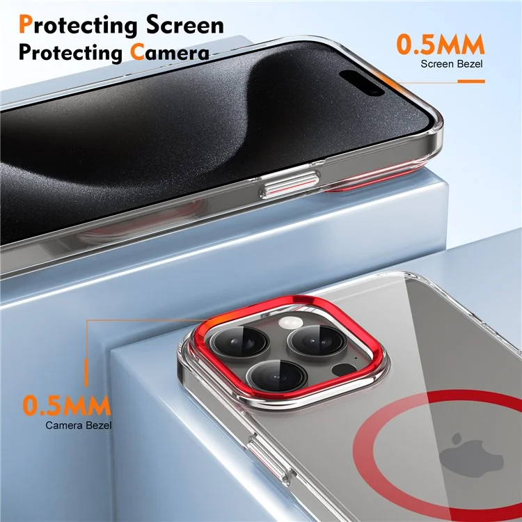 For iPhone 15 Pro Max Case Compatible with MagSafe Transparent PC Hard Back Phone Cover - Red