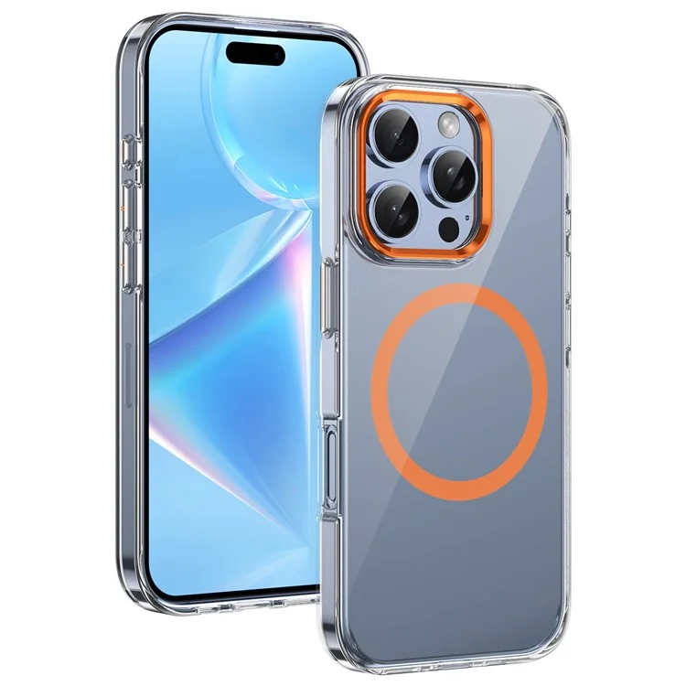 Coque Transparente Magnétique pour iPhone 16 Pro - Orange
