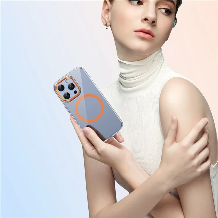 Coque Transparente Magnétique pour iPhone 16 Pro - Orange
