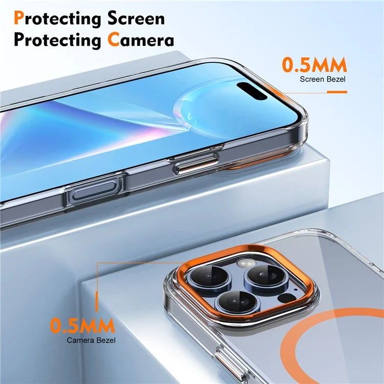 Coque Transparente Magnétique pour iPhone 16 Pro - Orange