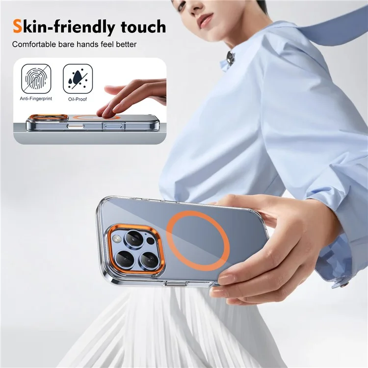 Coque Transparente Magnétique pour iPhone 16 Pro - Orange