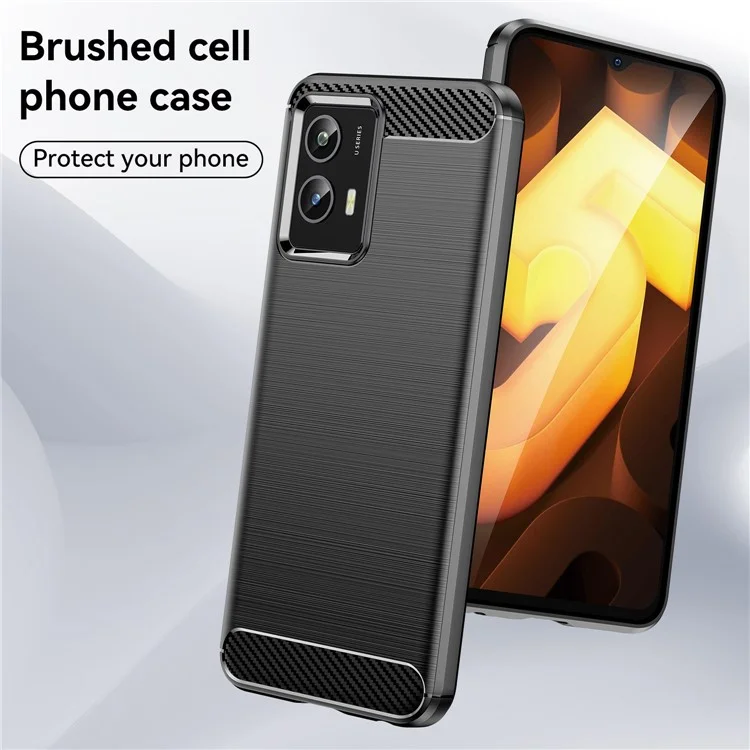 Für Vivo Y30 5g Carbonfaser Textur Drop-sof-flexible TPU Backk Cover Gebürstetes Telefon Fall - Schwarz