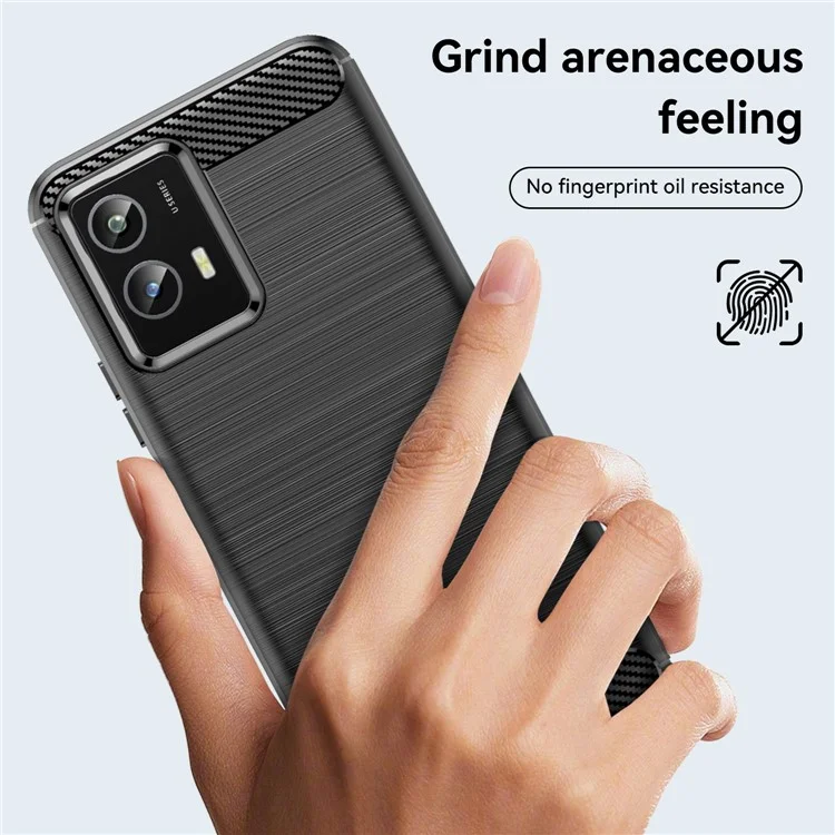 Für Vivo Y30 5g Carbonfaser Textur Drop-sof-flexible TPU Backk Cover Gebürstetes Telefon Fall - Schwarz