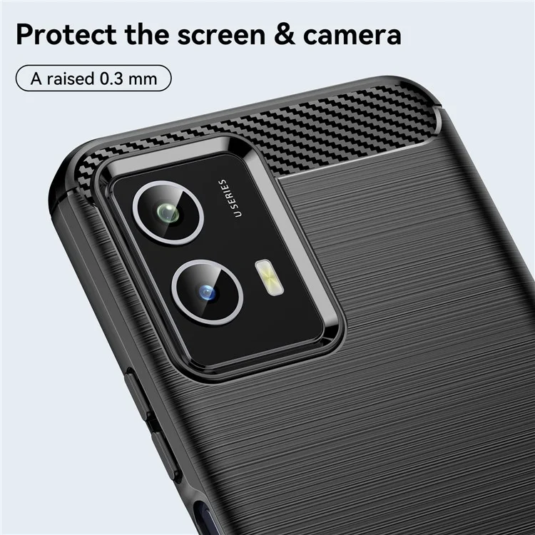 Für Vivo Y30 5g Carbonfaser Textur Drop-sof-flexible TPU Backk Cover Gebürstetes Telefon Fall - Schwarz