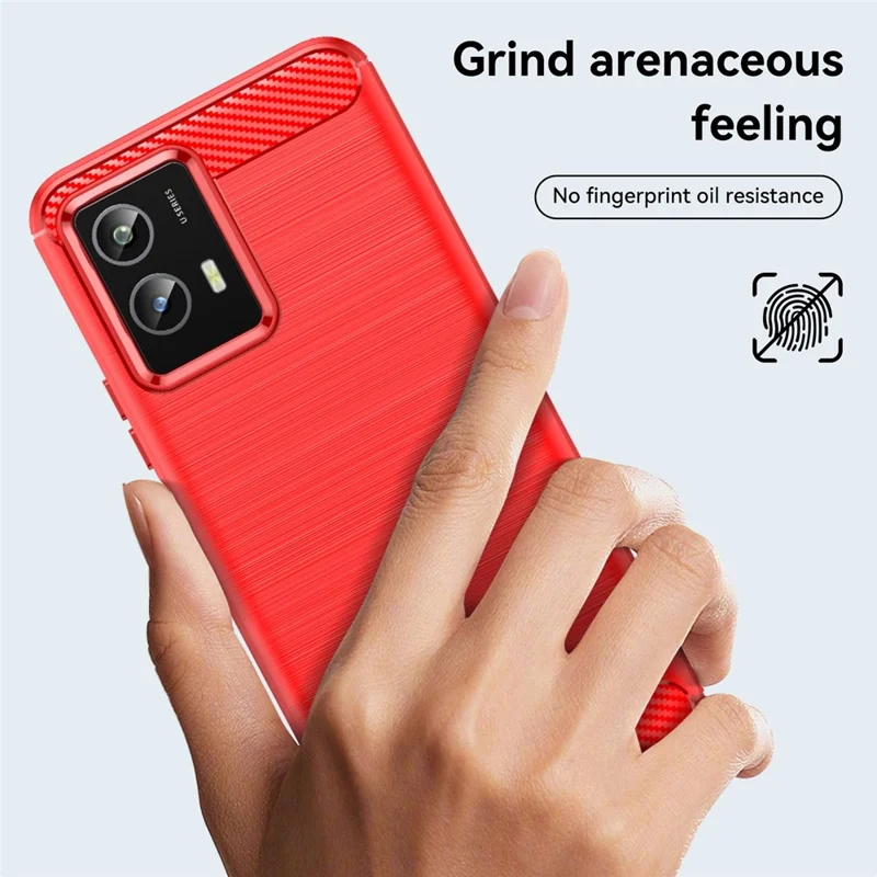 For vivo Y30 5G Carbon Fiber Texture Drop-proof Flexible TPU Back Cover Brushed Phone Case - Red