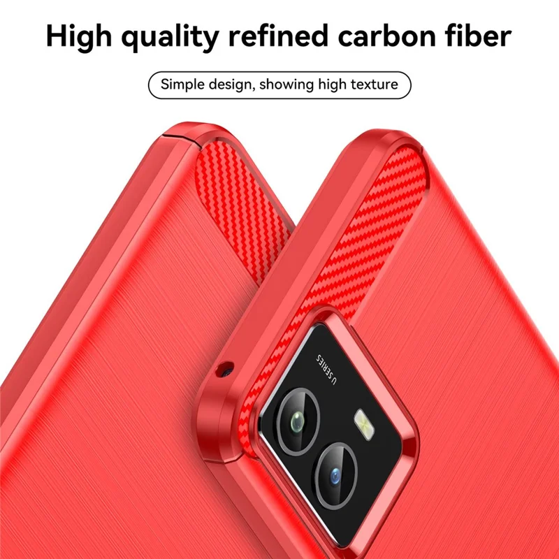 For vivo Y30 5G Carbon Fiber Texture Drop-proof Flexible TPU Back Cover Brushed Phone Case - Red