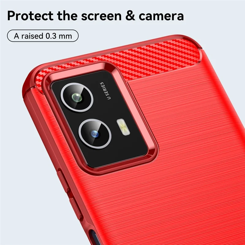For vivo Y30 5G Carbon Fiber Texture Drop-proof Flexible TPU Back Cover Brushed Phone Case - Red