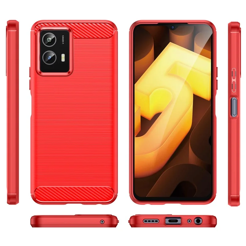 For vivo Y30 5G Carbon Fiber Texture Drop-proof Flexible TPU Back Cover Brushed Phone Case - Red