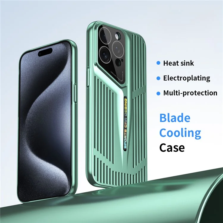 For iPhone 16 Pro Case Hard PC Heat Dissipation Hollow Phone Cover Cooling Breathable - Green