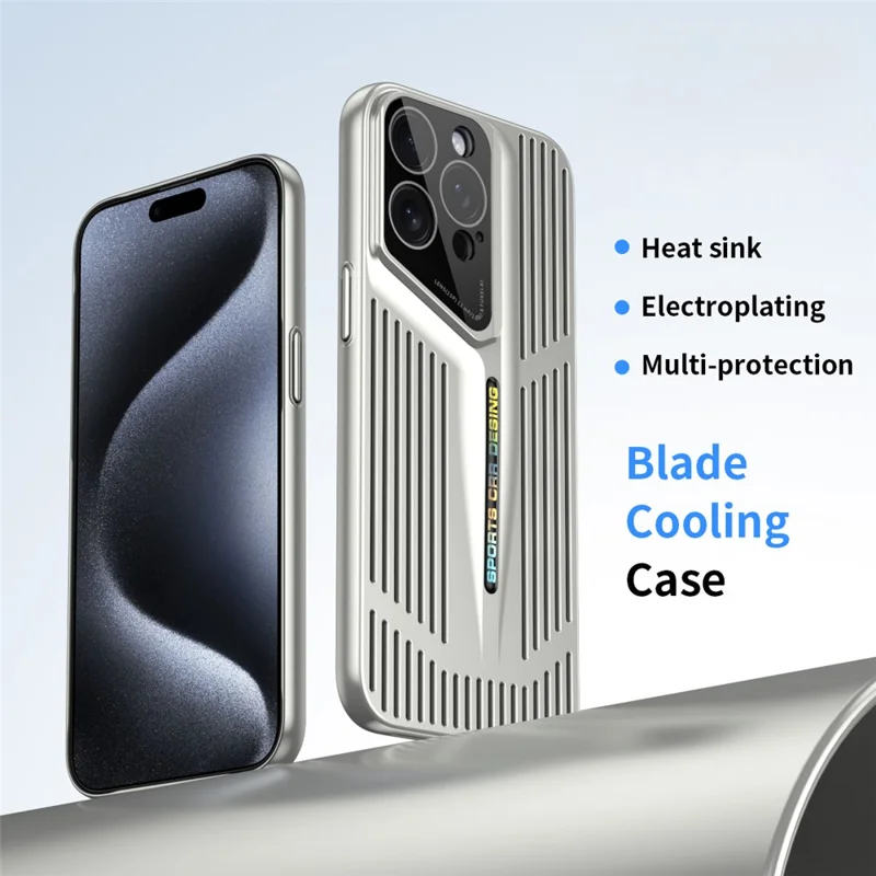 For iPhone 16 Pro Max Case Cooling Hollow Shockproof Hard PC Phone Cover - Silver