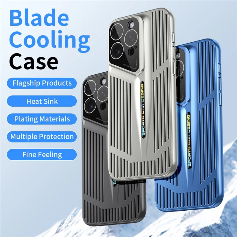 For iPhone 16 Pro Max Case Cooling Hollow Shockproof Hard PC Phone Cover - Silver