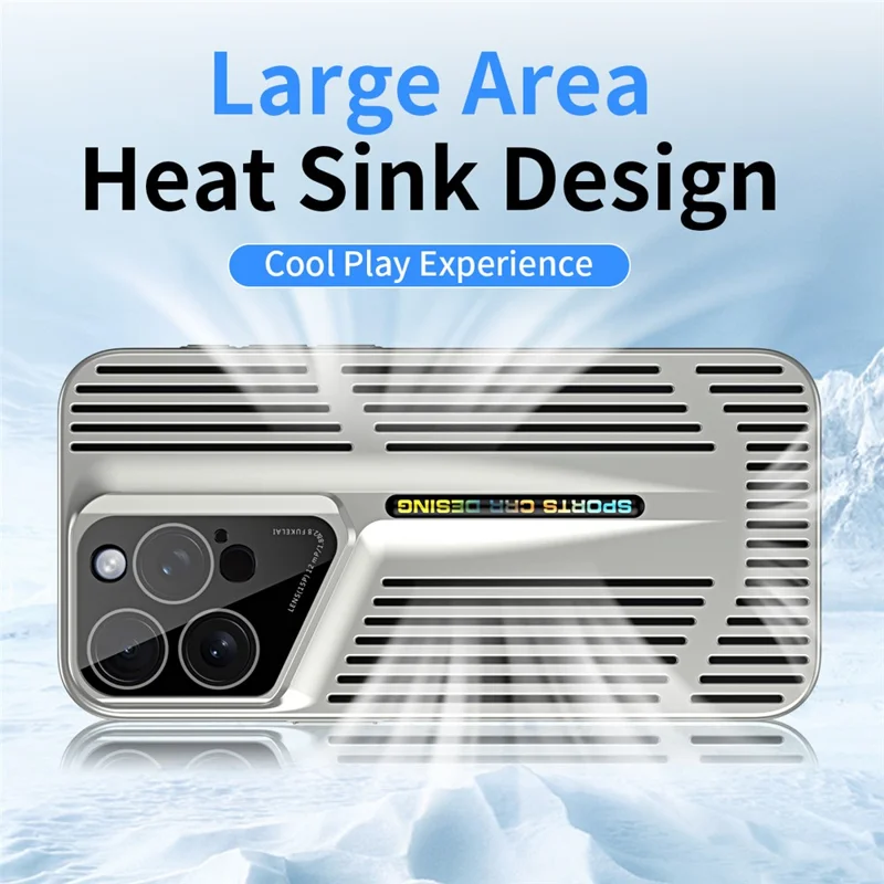 For iPhone 16 Pro Max Case Cooling Hollow Shockproof Hard PC Phone Cover - Silver