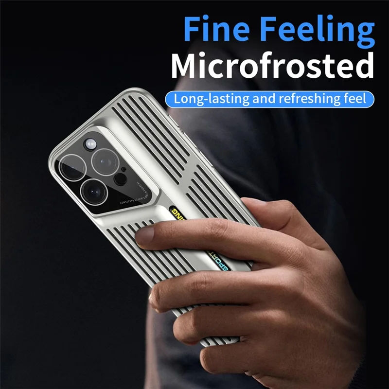 For iPhone 16 Pro Max Case Cooling Hollow Shockproof Hard PC Phone Cover - Silver