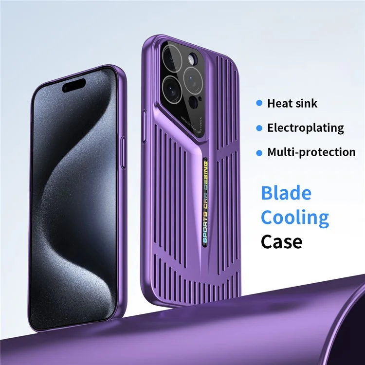 For iPhone 16 Pro Max Case Cooling Hollow Shockproof Hard PC Phone Cover - Purple