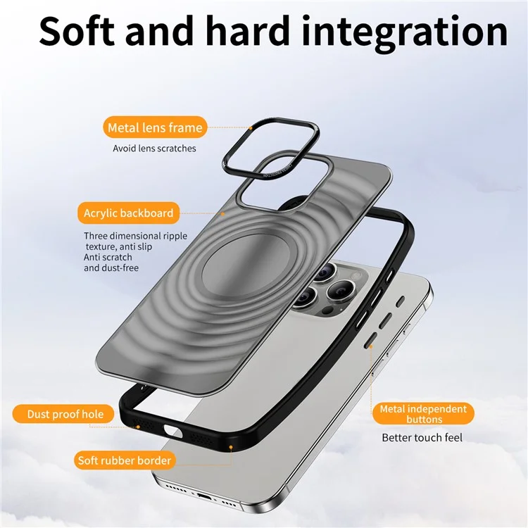 Чехол для iPhone 13 Pro Max Acrylic+TPU с 3D-текстурой волны - черный