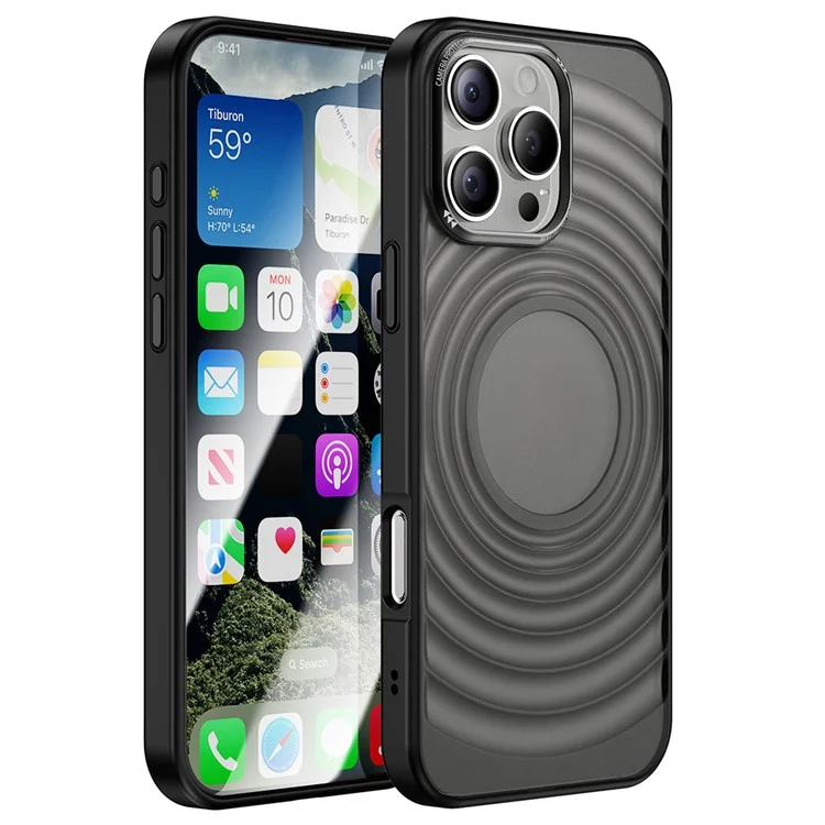 Für iPhone 13 Pro Case Acryl+TPU Handyhülle Wasserrippenwell-Textur - Schwarz