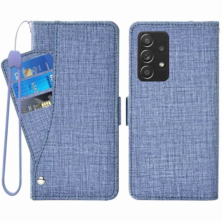 Per Samsung Galaxy A33 5G Jeans Cloth Texture PU Leather Wallet Case Stand Magnetic Clasp Phone Cover con Rotating Card Slot - Blu