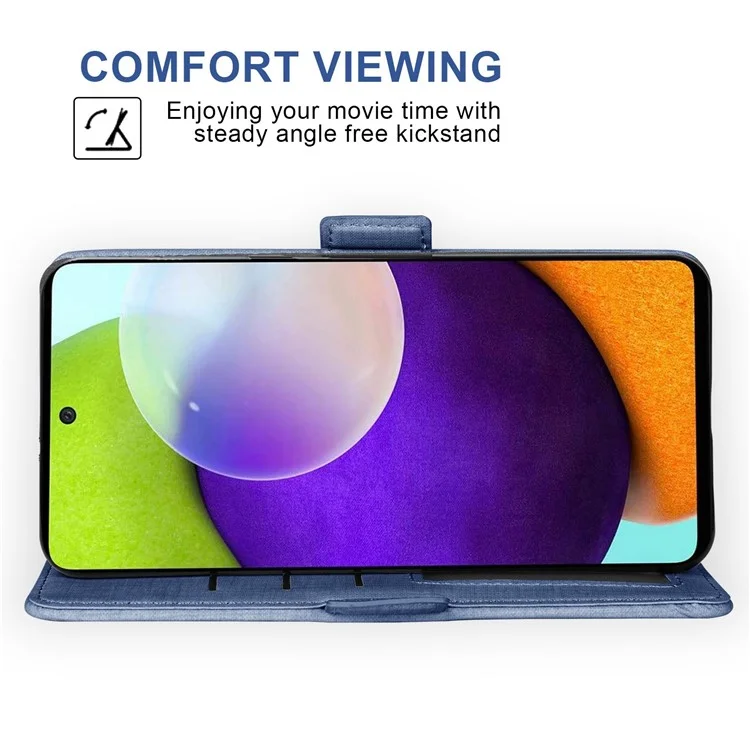 Per Samsung Galaxy A33 5G Jeans Cloth Texture PU Leather Wallet Case Stand Magnetic Clasp Phone Cover con Rotating Card Slot - Blu