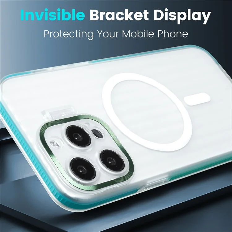 Capa compatível com iPhone 15 Pro com tira magnética MagSafe, padrão de listras, capa de telefone PC+TPU com suporte invisível - Azul