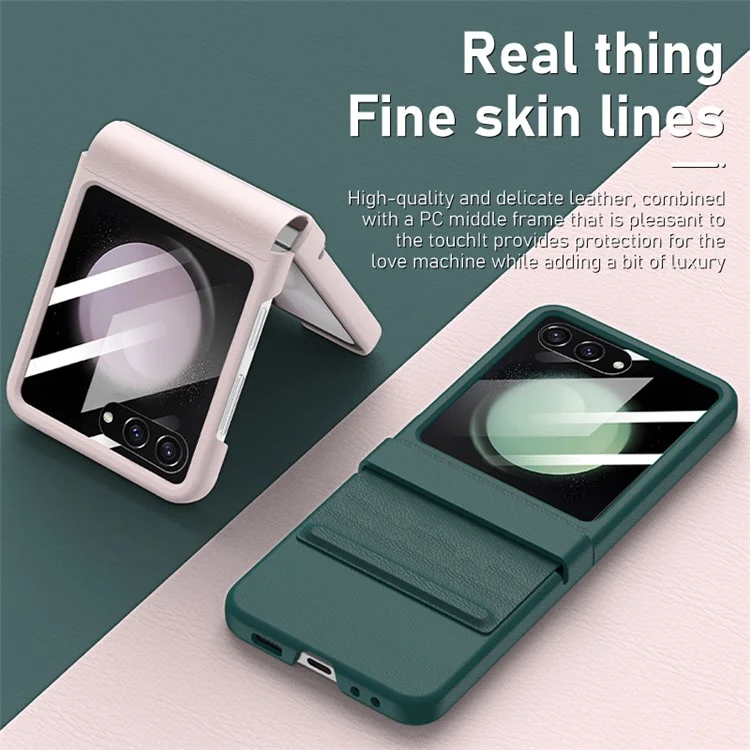 Für Samsung Galaxy Z Flip5 5G Case Scharnierschutz Leder+PC Handyhülle mit Rückseiten-Bildschirmfolie - Lila