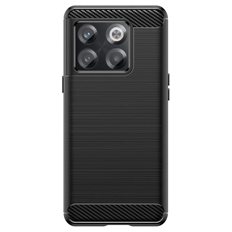 Custodia per telefono con texture in fibra di carbonio per OnePlus 10T 5G, custodia in TPU morbido aderente, anti-polvere e spazzolata - Nero