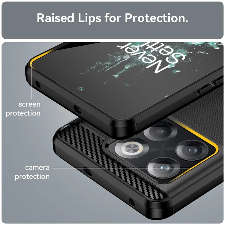 Custodia per telefono con texture in fibra di carbonio per OnePlus 10T 5G, custodia in TPU morbido aderente, anti-polvere e spazzolata - Nero