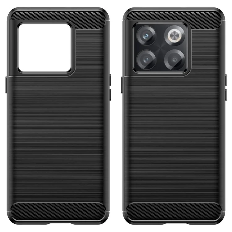 Custodia per telefono con texture in fibra di carbonio per OnePlus 10T 5G, custodia in TPU morbido aderente, anti-polvere e spazzolata - Nero