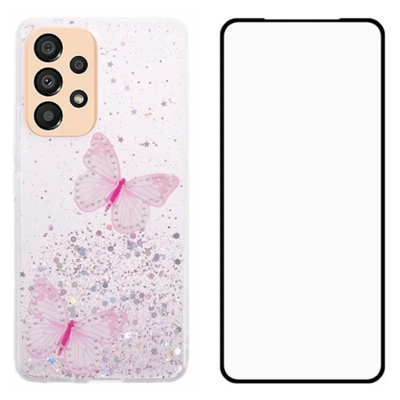 WANLONFENG AW Series for Samsung Galaxy A53 5G Case with Screen Protector 2-in-1 TPU Aesthetic Phone Cover - Pink