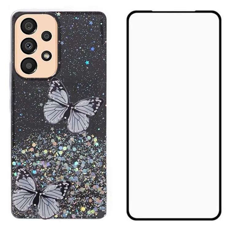 WANLONFENG AW Series for Samsung Galaxy A53 5G Case with Screen Protector 2-in-1 TPU Aesthetic Phone Cover - Black