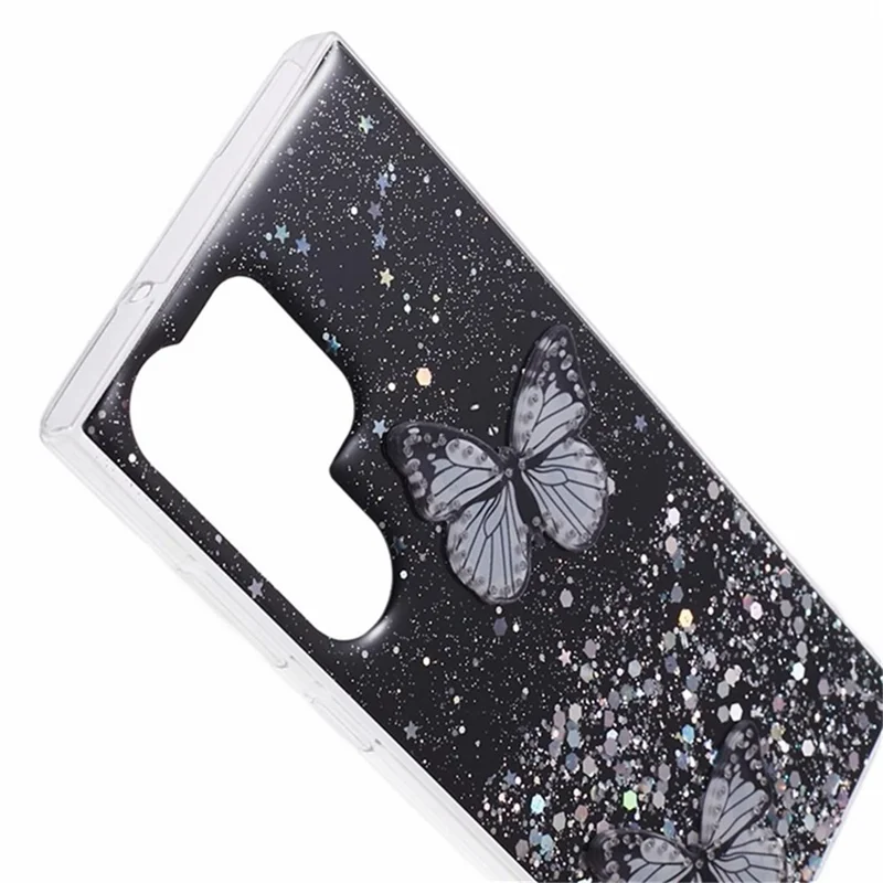 WANLONFENG AW Series for Samsung Galaxy S24 Ultra Case Butterfly TPU Epoxy Phone Cover with Screen Protector - Black