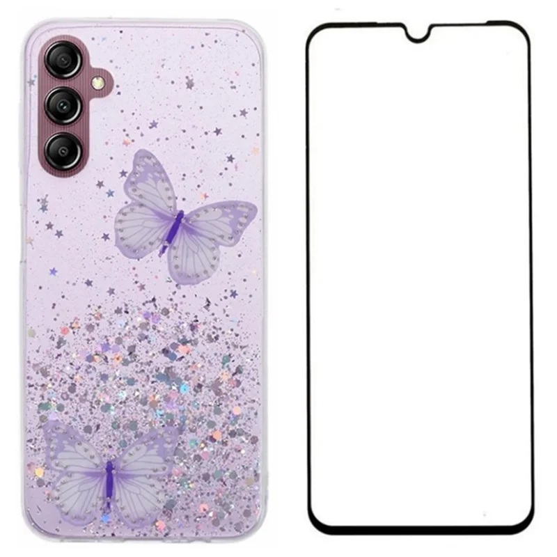 WANLONFENG AW Series for Samsung Galaxy A24 4G (162.1 X 77.6 X 8.3mm) Case TPU Phone Cover with Butterfly Decor HD Film - Purple