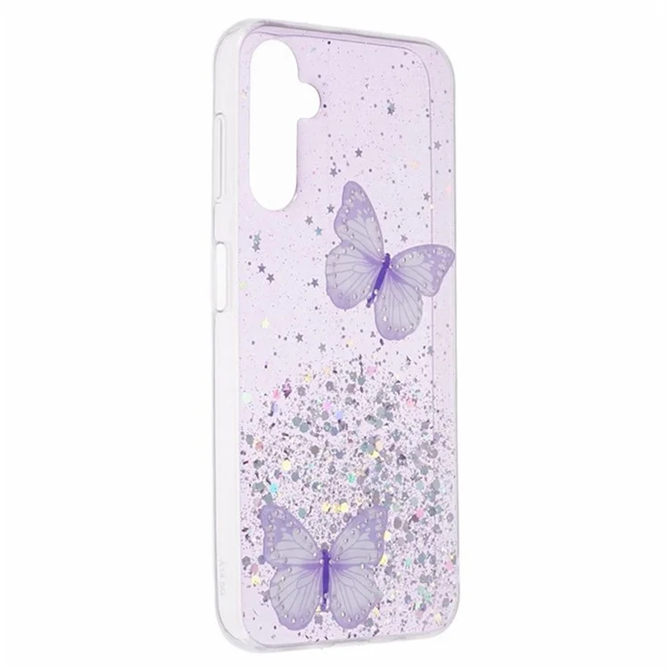 WANLONFENG Série AW pour Samsung Galaxy A34 5G Coque Epoxy TPU Paillettes Couvercle de Téléphone avec Protecteur d'Écran - Violet