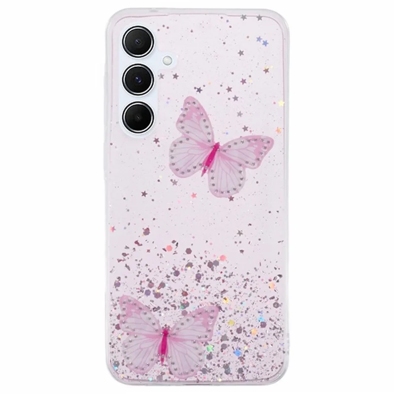 WANLONFENG AW Series for Samsung Galaxy A05s 4G TPU Case Epoxy 3D Butterfly Phone Cover with Screen Protector - Pink