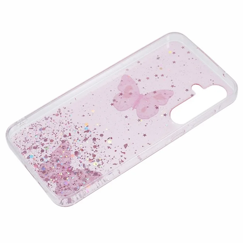 WANLONFENG AW Series for Samsung Galaxy A05s 4G TPU Case Epoxy 3D Butterfly Phone Cover with Screen Protector - Pink