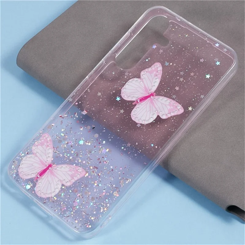 WANLONFENG AW Series for Samsung Galaxy A05s 4G TPU Case Epoxy 3D Butterfly Phone Cover with Screen Protector - Pink