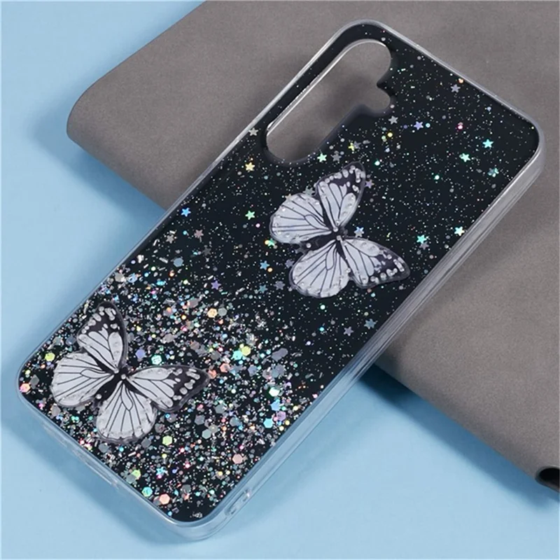 WANLONFENG AW Series for Samsung Galaxy A25 5G (Global) (161.0 X 76.5 X 8.3mm) Case Butterfly TPU Phone Cover with Screen Film - Black
