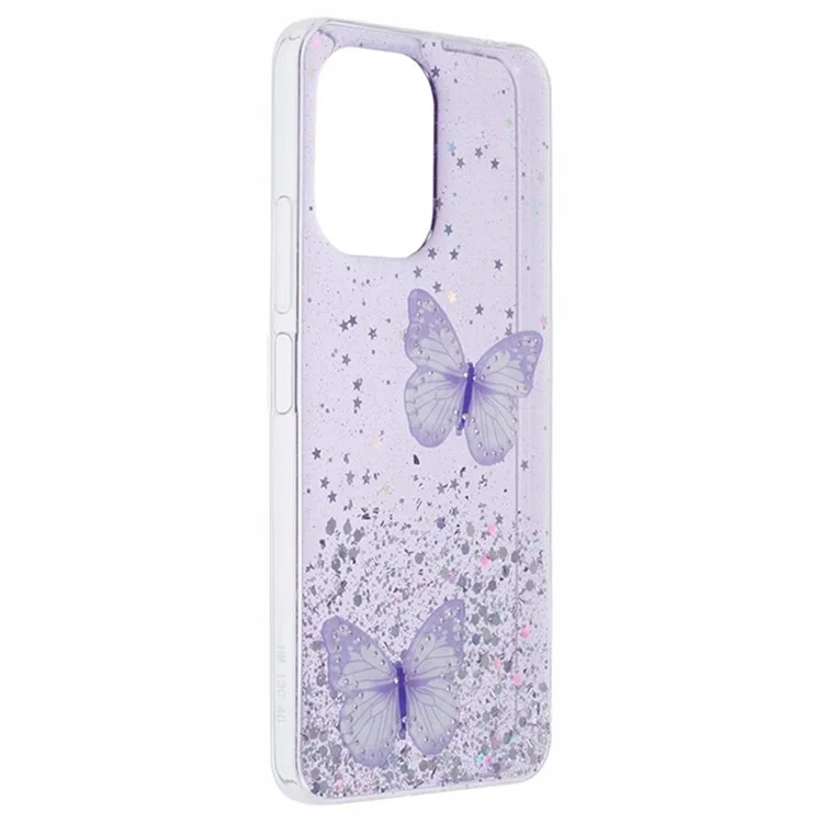 WANLONFENG Série AW pour Xiaomi Redmi 13R 5G / 13C 4G / 5G / Poco C65 4G / M6 5G Coque PVC Papillon TPU Pochette avec Film d'écran - Violet