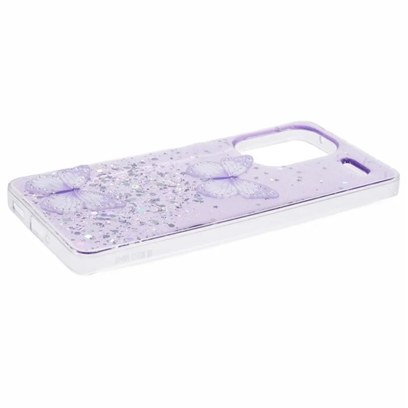 WANLONFENG AW Series for Xiaomi Redmi Note 13 Pro+ 5G Case TPU Phone Cover with Screen Film 3D Butterfly Bling - Purple