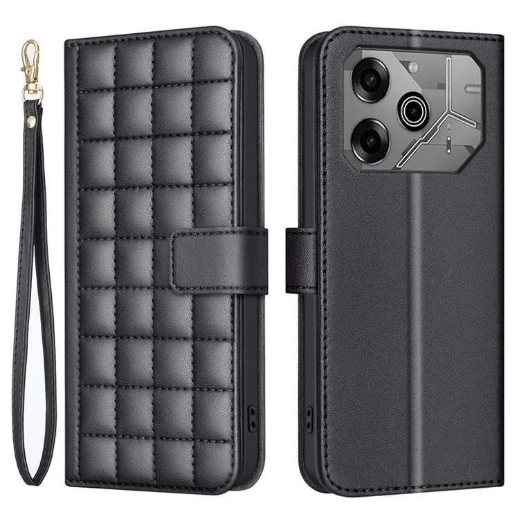 BINFEN COLOR for TECNO Pova 6 4G / Pova 6 Pro 5G Leather Case Square Grid Phone Cover - Black