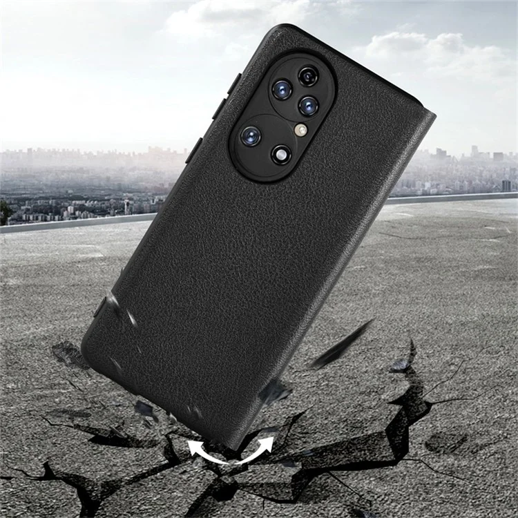 Para Huawei P50 4G Anti-fall PU Tarjeta de Cuero Case de Teléfono Protección de Cuerpo de Cuerpo Completo - Negro