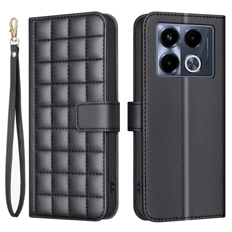 BINFEN COLOR for Infinix Note 40 Case Square Grid Wallet PU Leather Phone Cover - Black