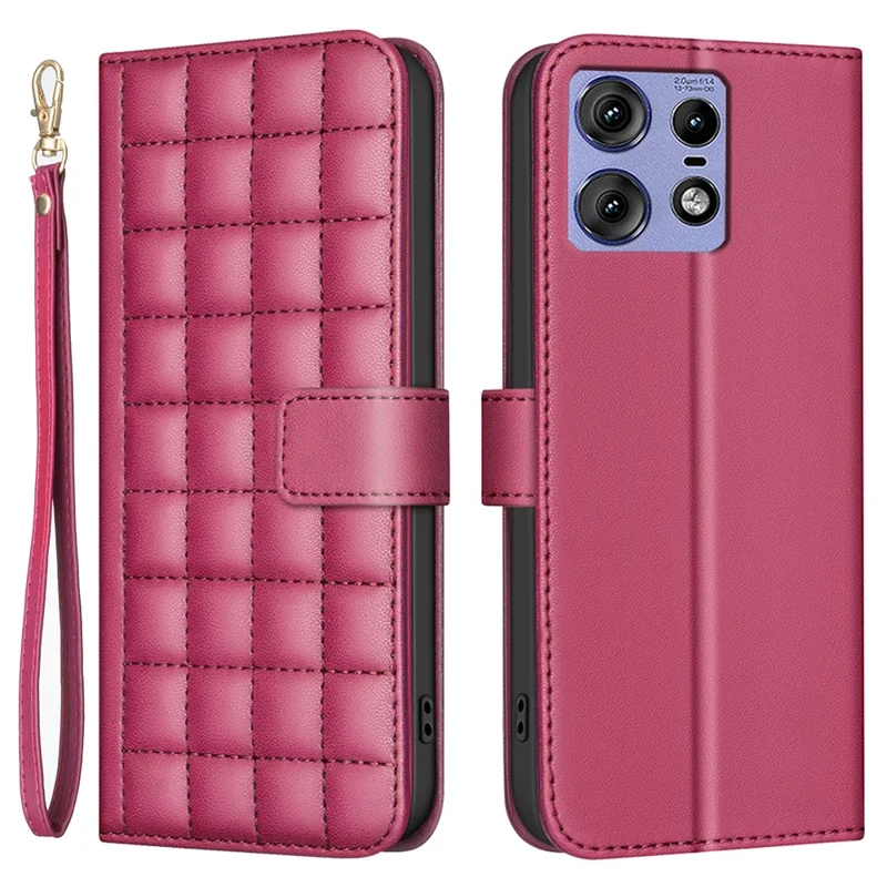 BINFEN COLOR for Motorola Edge 50 Pro 5G Case Square Grid Wallet Leather Flip Phone Cover - Red