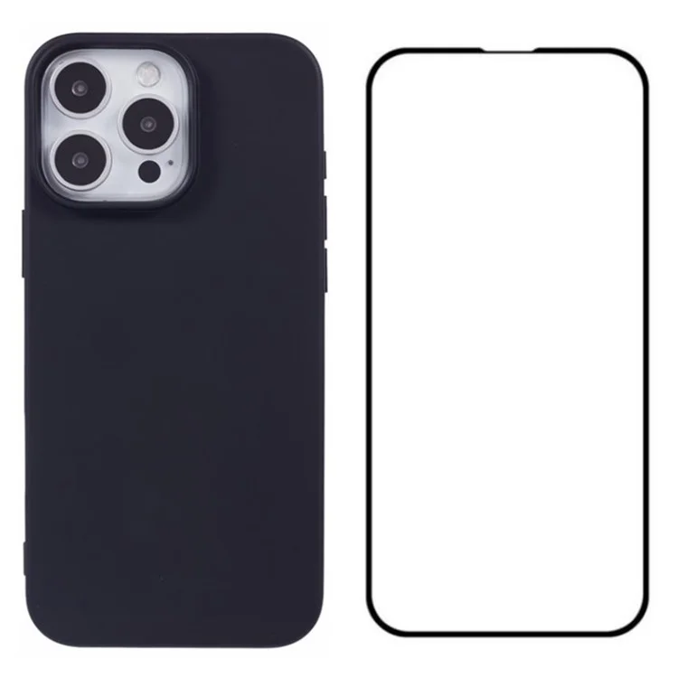 WANLONFENG RB2 Series for iPhone 16 Pro Max Case TPU Phone Cover with Screen Film (Big Lens Hole) - Black