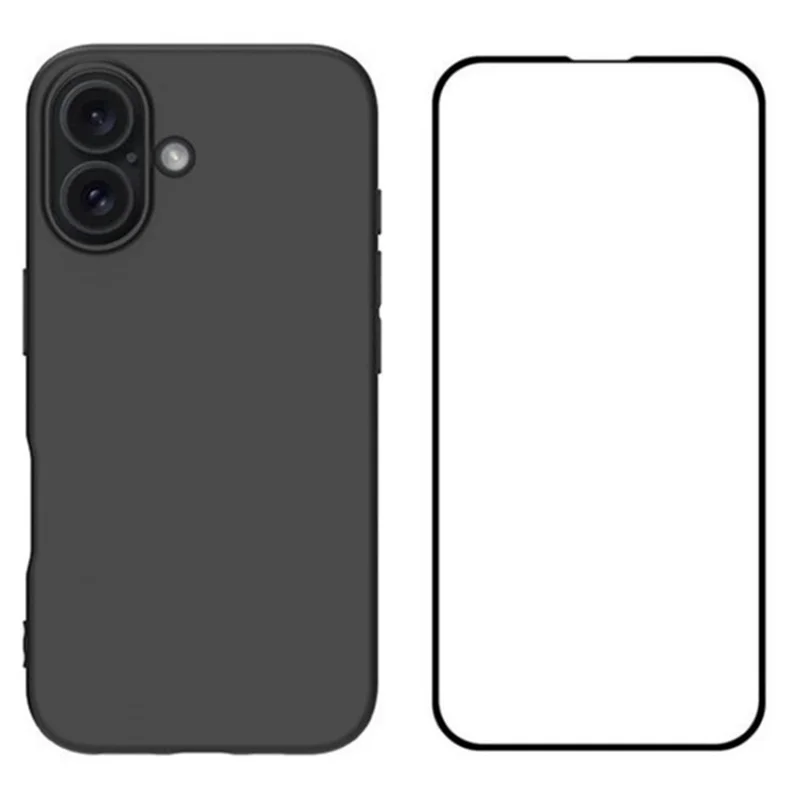 WANLONFENG RB2 Series for iPhone 16 Plus Case Big Lens Hole TPU Phone Cover with Screen Film - Black