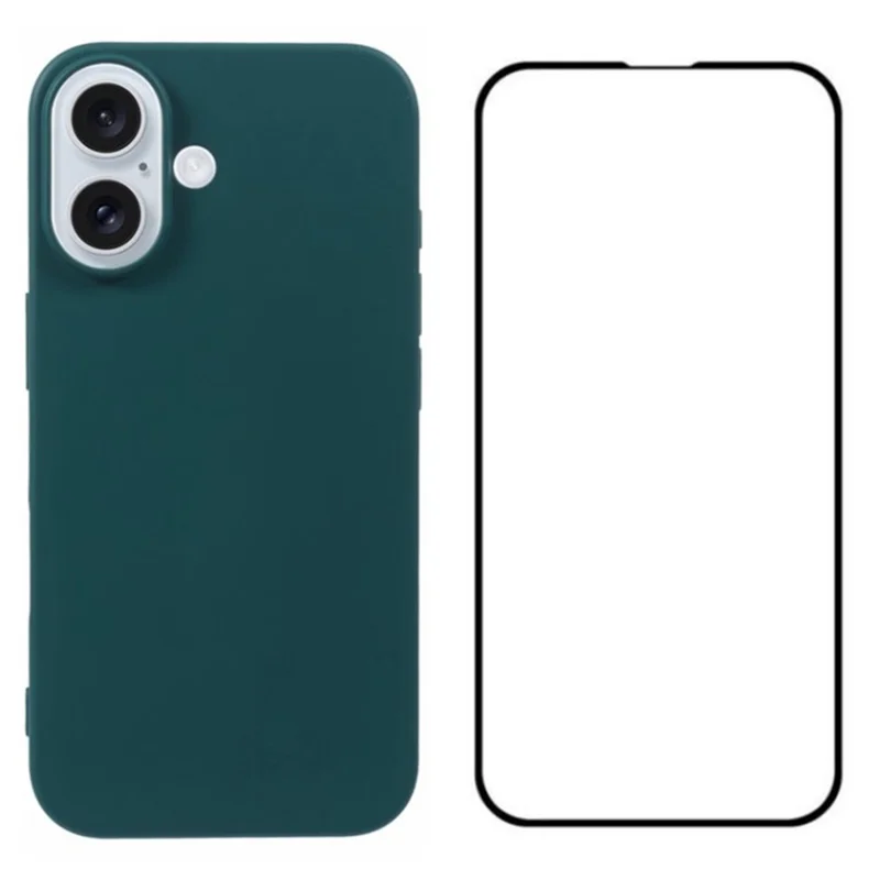 WANLONFENG RB2 Series for iPhone 16 Plus Case Big Lens Hole TPU Phone Cover with Screen Film - Army Green